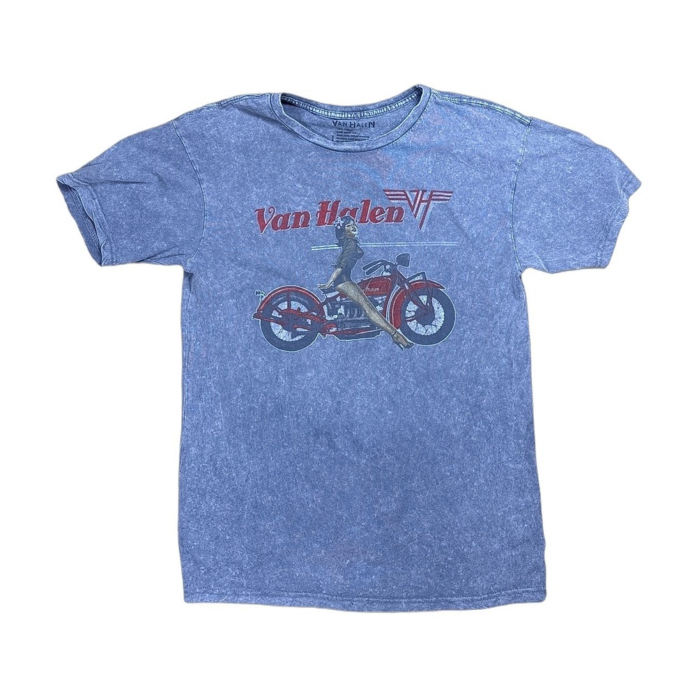 Van Halen Graphic T-Shirt Mens L Blue Excellent Acid Wash Motorcycle Pinup Tee